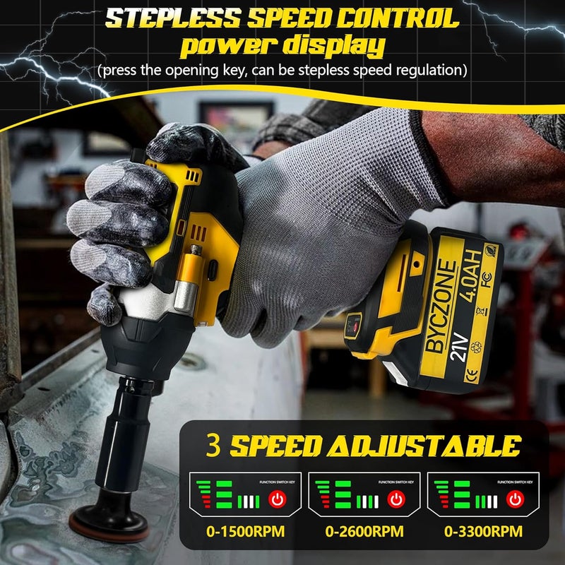 byczone 1000N.m(740Ft-lbs) Cordless Impact Wrench, 1/2 Inch High Torque Brushless 21V Impact Gun w/ 2 x 4.0Ah Battery & Fast Charger & 6 Sockets, Pistola De Impacto for Home Car Tires Truck Mower - Image 4